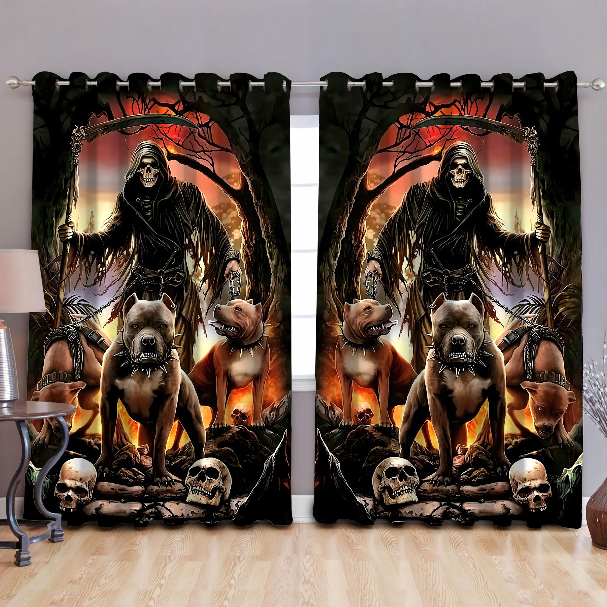 God Of The Death With Pitbull Curtains DQB07232013-TQH-Curtains-TQH-52'' x 63''-Vibe Cosy™