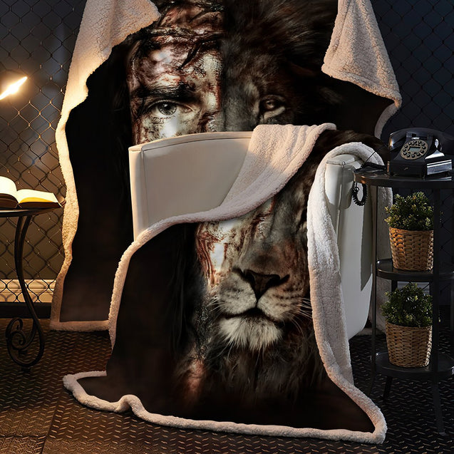 Lion and Jesus 3D All Over Printed Blanket