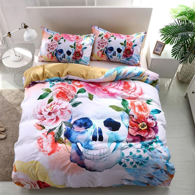 3D Watercolor Flower Skull Bedding-Bedding Set-6teenth Outlet-US Twin-Vibe Cosy™