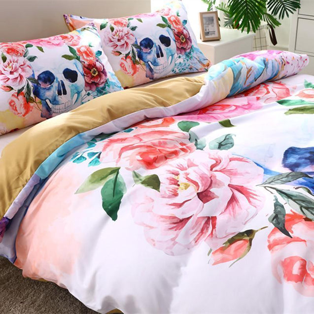 3D Watercolor Flower Skull Bedding-Bedding Set-6teenth Outlet-US Twin-Vibe Cosy™