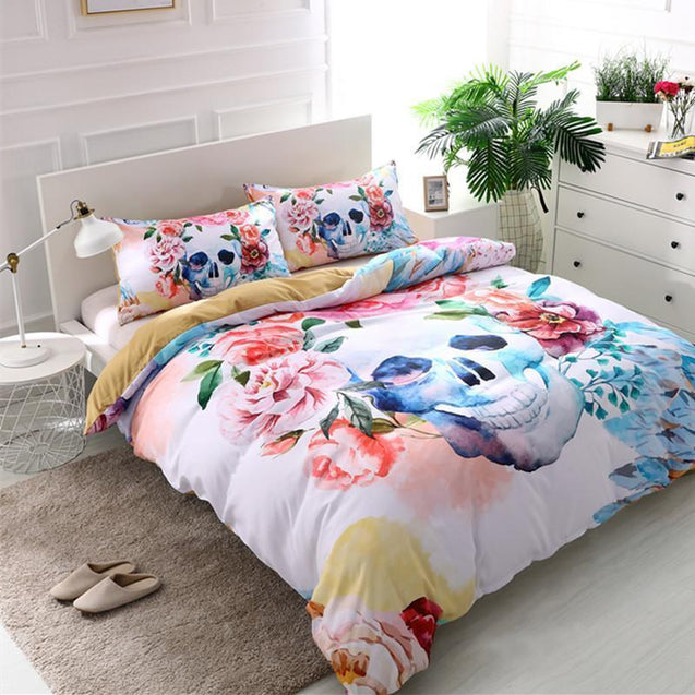3D Watercolor Flower Skull Bedding-Bedding Set-6teenth Outlet-US Twin-Vibe Cosy™
