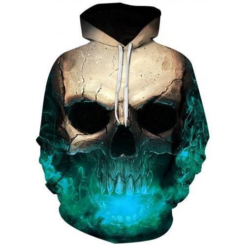 3D Effect Skull Print Pullover Hoodie Green HC0604-Apparel-Huyencass-Hoodie-S-Vibe Cosy™