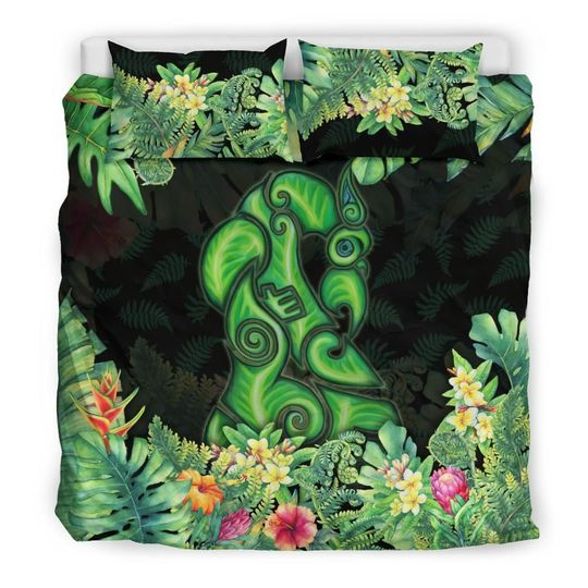 Maori manaia bedding set tropical koru fern with plumeria hibiscus PL20072001-Bedding-PL8386-Twin-Vibe Cosy™