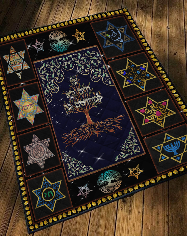 Premium All Over Printed Jewish Six Points Star Quilt MEI