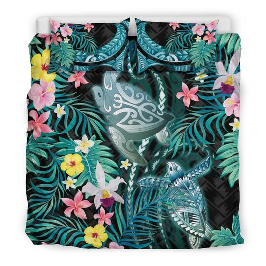 Turtles love bedding set hibiscus with palm leaves-Bedding-PL8386-Twin-Vibe Cosy™