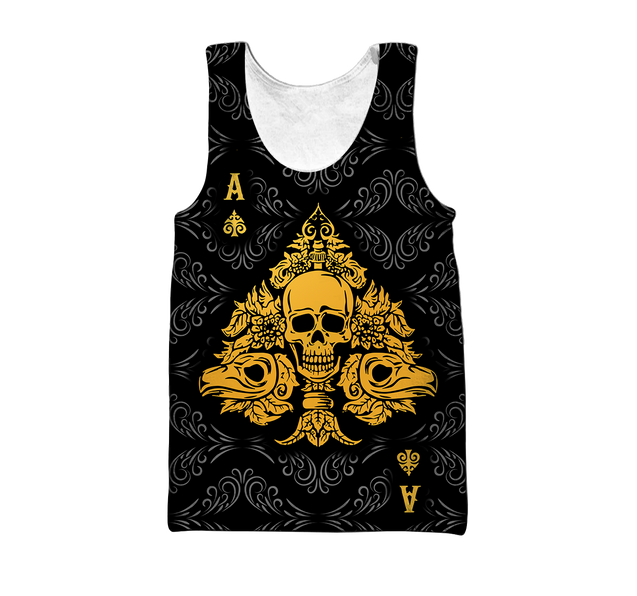 3D Ace Spade Skull Poker Over Printed Hoodie