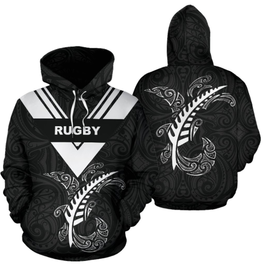 Rugby Fern Hoodie Patterns Maori TH5-Apparel-Khanh Arts-Hoodie-S-Vibe Cosy™