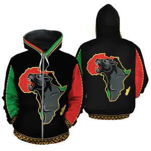 African Zip-Up Hoodie - Panther Africa 11-ALL OVER PRINT ZIP HOODIES (A)-HPArt-Women-XS-Black-Vibe Cosy™