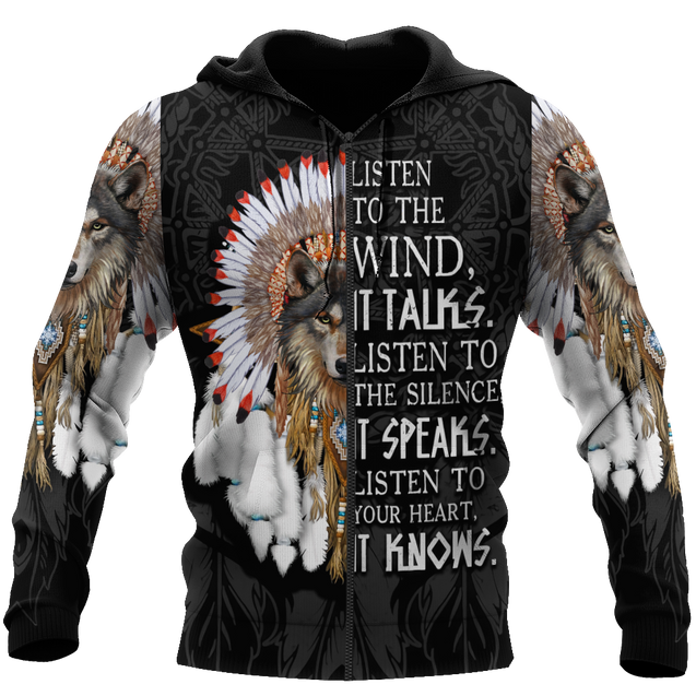 Wolf Native American Hoodie 3D All Over Printed Shirts