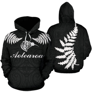 Aotearoa-New Zealand Hoodie Silver Fern Kiwi Patterns Maori PL-Apparel-PL8386-Hoodie-S-Vibe Cosy™