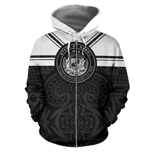 Hawaii Coat Of Arms Hoodie - Black And White J9-ALL OVER PRINT HOODIES (P)-Phaethon-Hoodie-S-Vibe Cosy™
