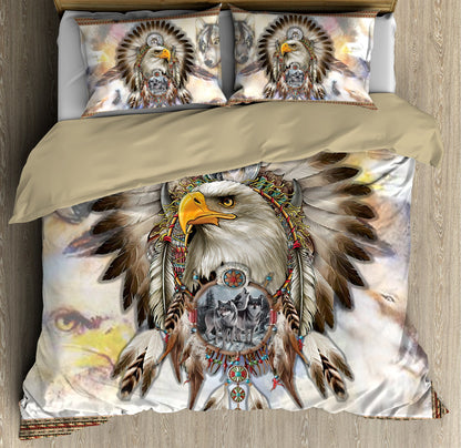 Native American Eagle And Grey Wolfs Dreamcatcher Bedding Set HHT2408202-MEI