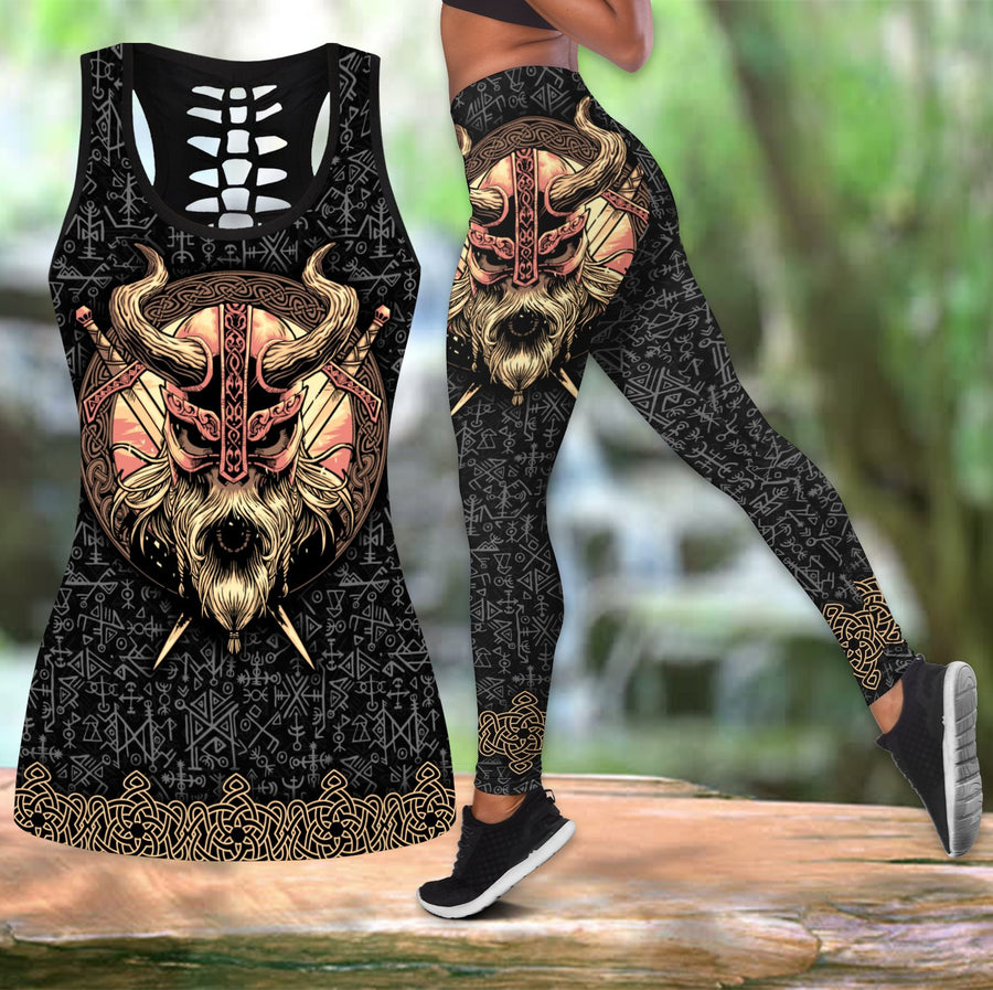 Love Skull vikking 3d all over printed tanktop & legging outfit for women-Apparel-PL8386-S-S-Vibe Cosy™