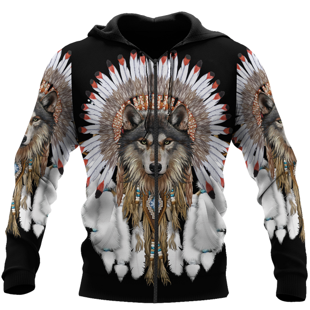 Wolf Native American Hoodie 3D All Over Printed Shirts