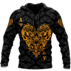 3D Ace Heart Skull Poker Over Printed Hoodie