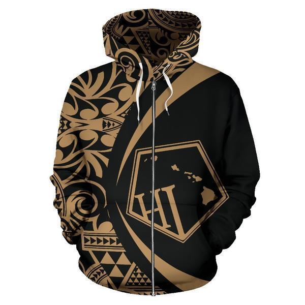 Hawaii Polynesian Tribal Hoodie - Circle Style Golden Color 2.0 - AH-ALL OVER PRINT HOODIES (P)-Phaethon-Hoodie-S-Vibe Cosy™