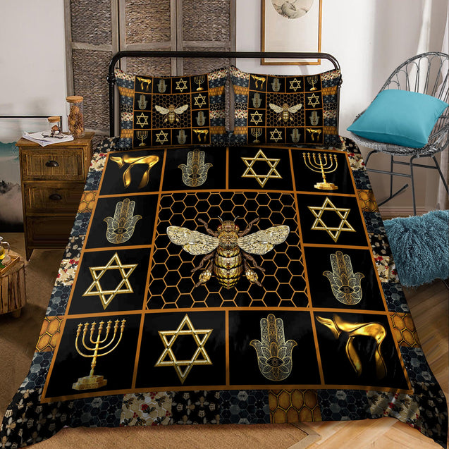 Bee And Jewish Symbols All Over Printed Bedding Set MEI