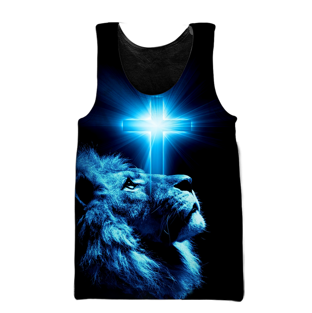 Way Maker Miracle Worker Promise Keeper Light In The Darkness Blue Lion All Over Printed Shirt - Amaze Style™-Apparel