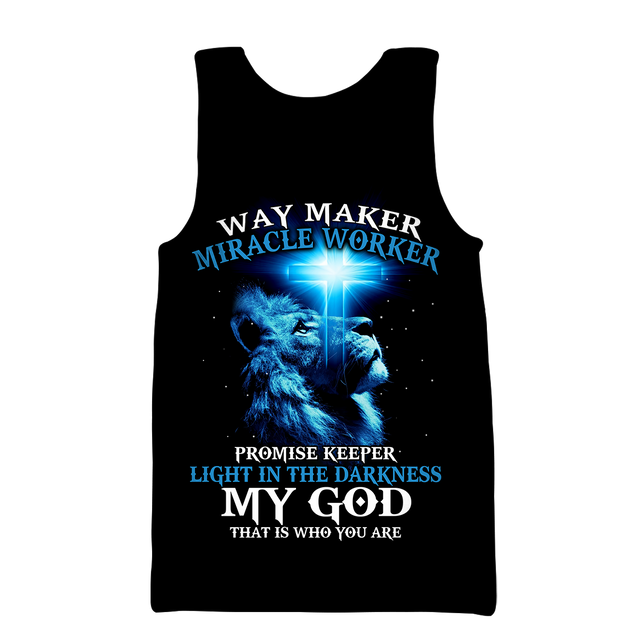 Way Maker Miracle Worker Promise Keeper Light In The Darkness Blue Lion All Over Printed Shirt - Amaze Style™-Apparel