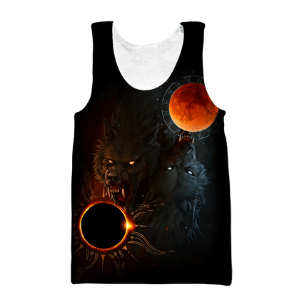 All Over Printed Wolf And Sun Hoodie MEI