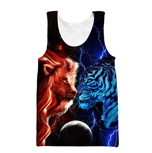 Tiger vs Lion Galaxy Thunder Over Printed Shirt For Men and Women