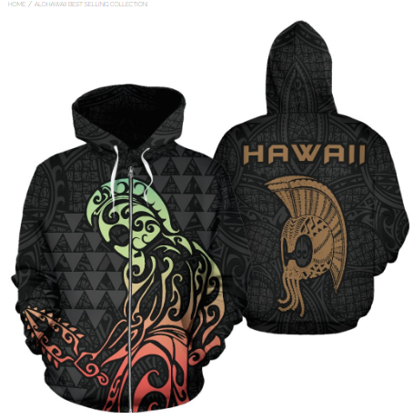 Hawaii Warrior And Helmet Hoodie - AH - J1-ALL OVER PRINT HOODIES (P)-Phaethon-Zip-S-Vibe Cosy™