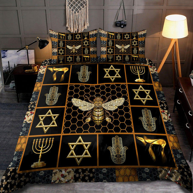 Bee And Jewish Symbols All Over Printed Bedding Set MEI