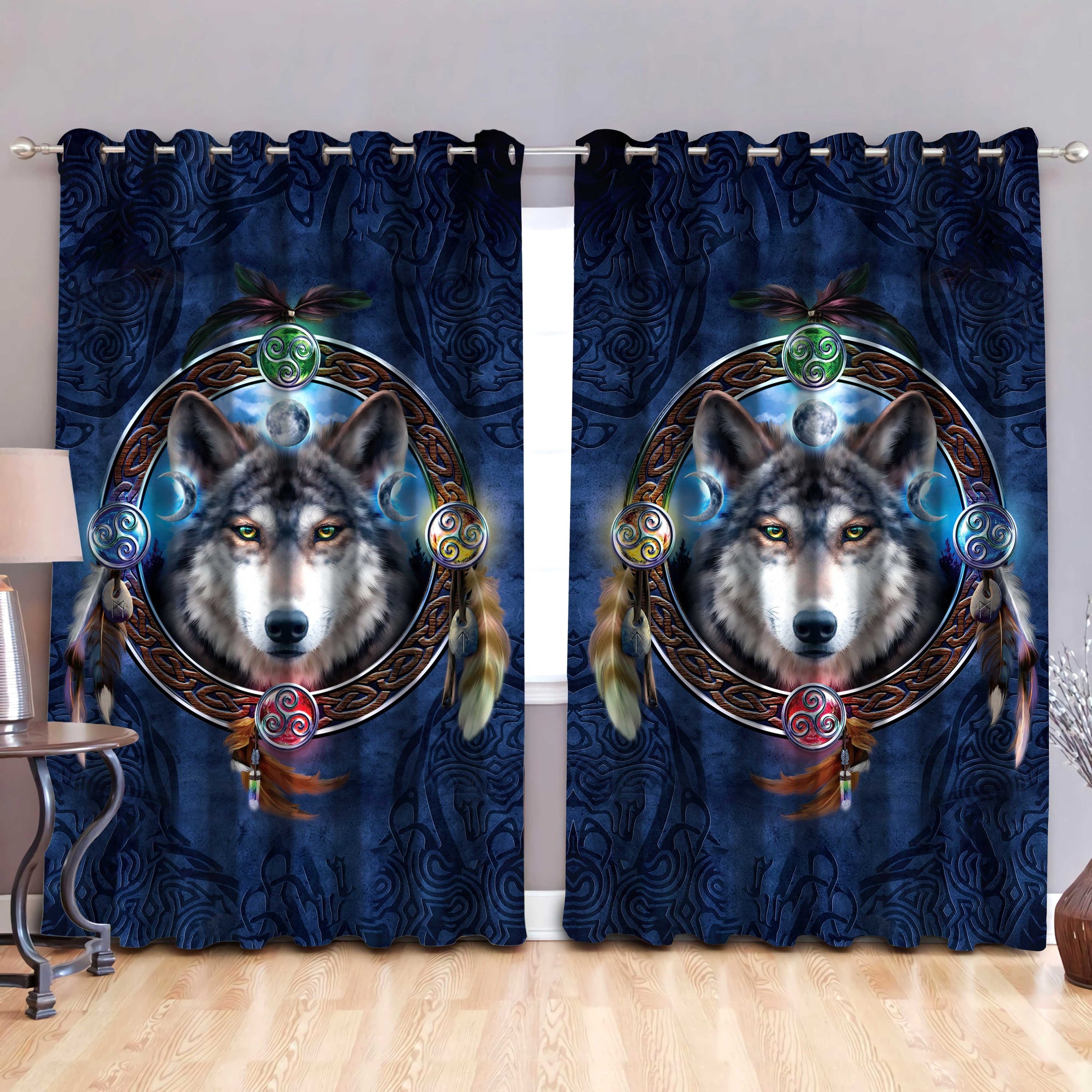 Celtic Wolf 3D All Over Printed Window Curtains