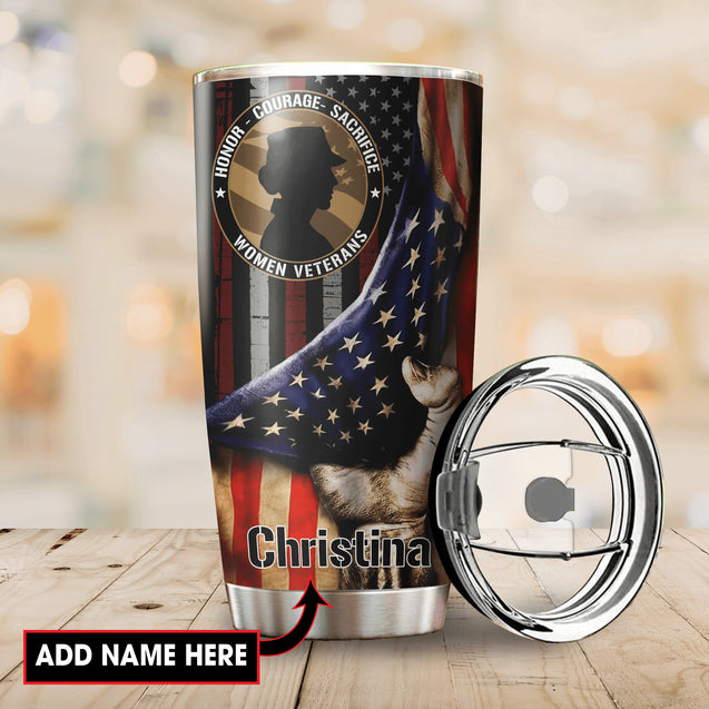 Customize Name United States Women Veteran Steel Tumbler