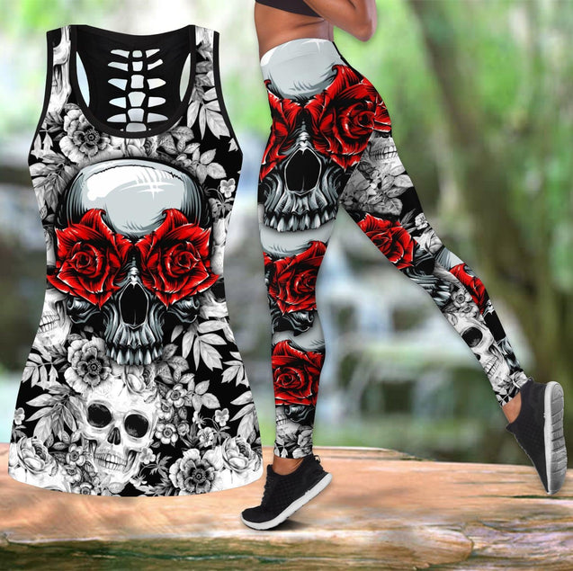 Red rose Skulls tanktop & legging outfit for women PL04082003