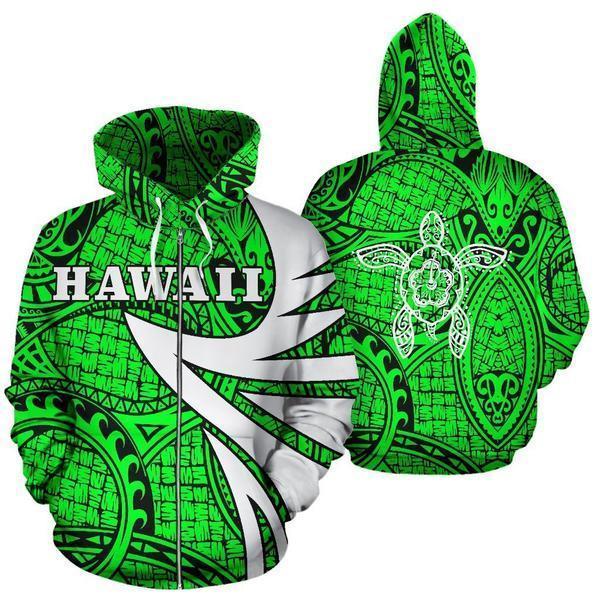 Hawaii Turtle Polynesian Hoodie - Green - Warrior Style - AH J9-ALL OVER PRINT HOODIES (P)-Phaethon-Hoodie-S-Vibe Cosy™