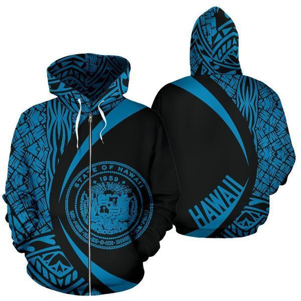 Hawaii Polynesian Hoodie - Circle Style 05 - Bule Color AH-ALL OVER PRINT HOODIES (P)-Phaethon-Zip-Up Hoodie-S-Vibe Cosy™