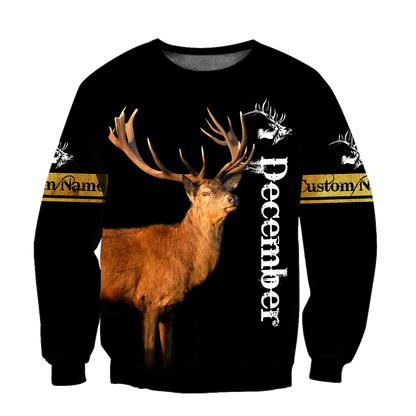Premium December Deer Customize Name 3D All Over Printed Shirts