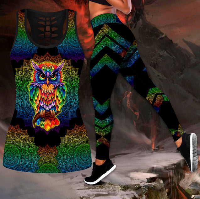 Owl mandala legging + hollow tank combo QB05132002-Apparel-HG-S-S-Vibe Cosy™