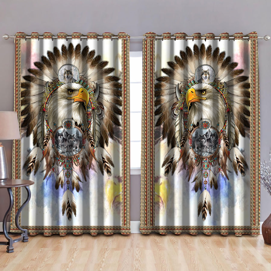 Beautiful Native American Eagle And Grey Wolves Dreamcatcher Curtains HHT2408202-MEI