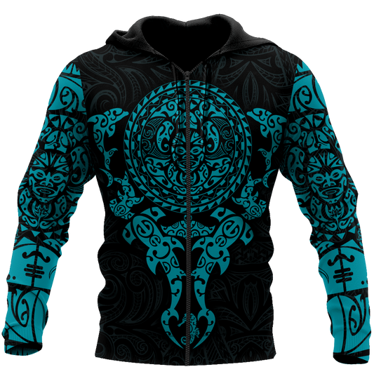 Maori tangaroa blue tattoo 3d all over printed shirt and short for man and women HHT20072001-Apparel-PL8386-Zipped Hoodie-S-Vibe Cosy™