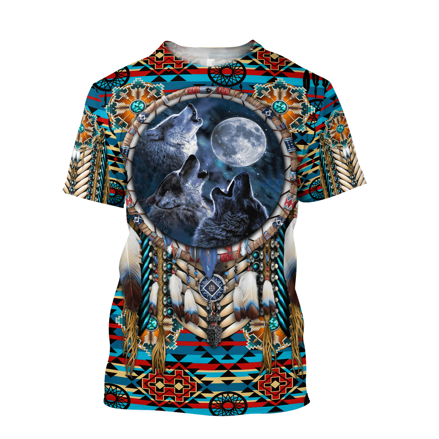 All Over Print Native American Wolves Hoodie MEI