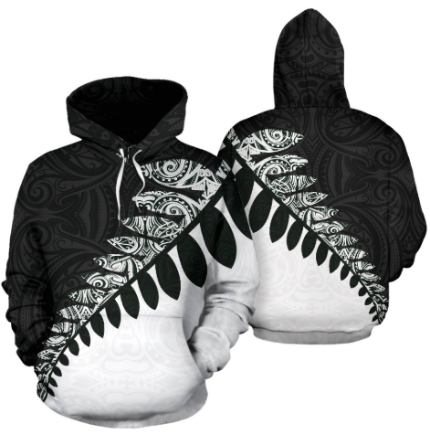 New Zealand Silver Fern Hoodie Black White K4-Apparel-Khanh Arts-Hoodie-S-Vibe Cosy™