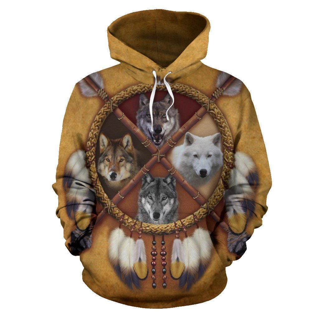 4 WOLVES DREAM CATCHER NATIVE OVER PRINT HOODIE HC1901-Apparel-Huyencass-Hoodie-S-Vibe Cosy™