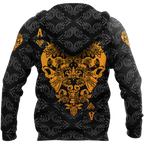 3D Ace Heart Skull Poker Over Printed Hoodie