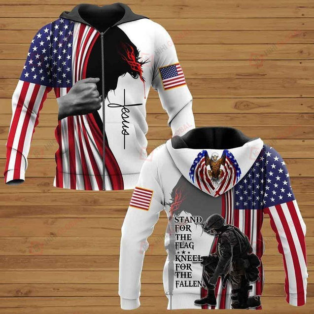 Stand For The Flag Kneel For The Fallen 3D All Over Printed Shirts For Men and Women TA0706201-Apparel-TA-Zipped Hoodie-S-Vibe Cosy™