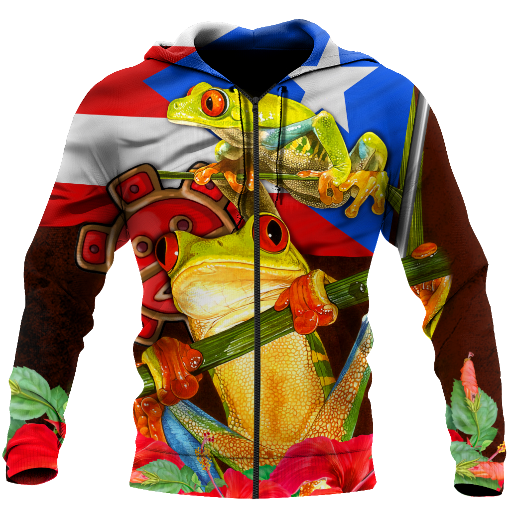 Puerto Rico Caribbean Frog With Maga Flower Combo Shirts QB06222002-Apparel-TQH-Zipped Hoodie-S-Vibe Cosy™