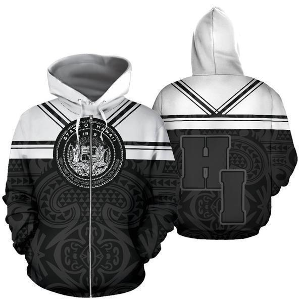 Hawaii Coat Of Arms Hoodie - Black And White J9-ALL OVER PRINT HOODIES (P)-Phaethon-Hoodie-S-Vibe Cosy™
