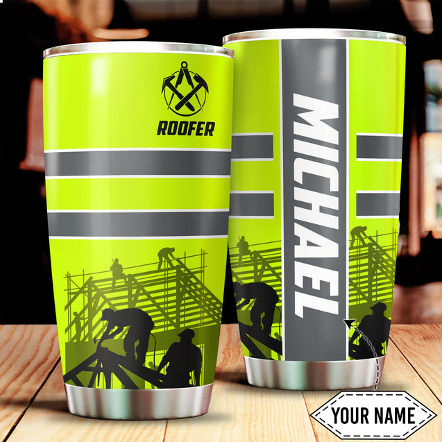 Custom Name - The Best Roofer Green Stainless Steel Tumbler