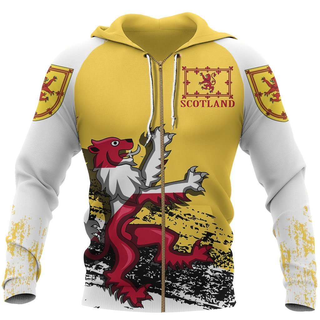 Rampant Lion of The Royal Arms of Scotland Hoodie Yellow 1-Apparel-LP12-Zip Hoodie-S-Vibe Cosy™