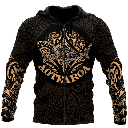 Maori shark tattoo 3d all over printed shirt and short for man and women HHT17072001-Apparel-PL8386-Zipped Hoodie-S-Vibe Cosy™