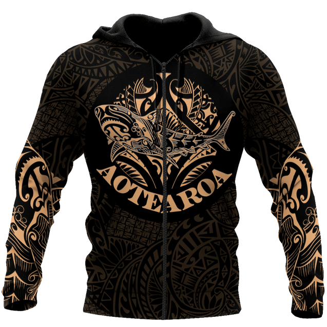 Maori shark tattoo 3d all over printed shirt and short for man and women HHT17072001-Apparel-PL8386-Zipped Hoodie-S-Vibe Cosy™