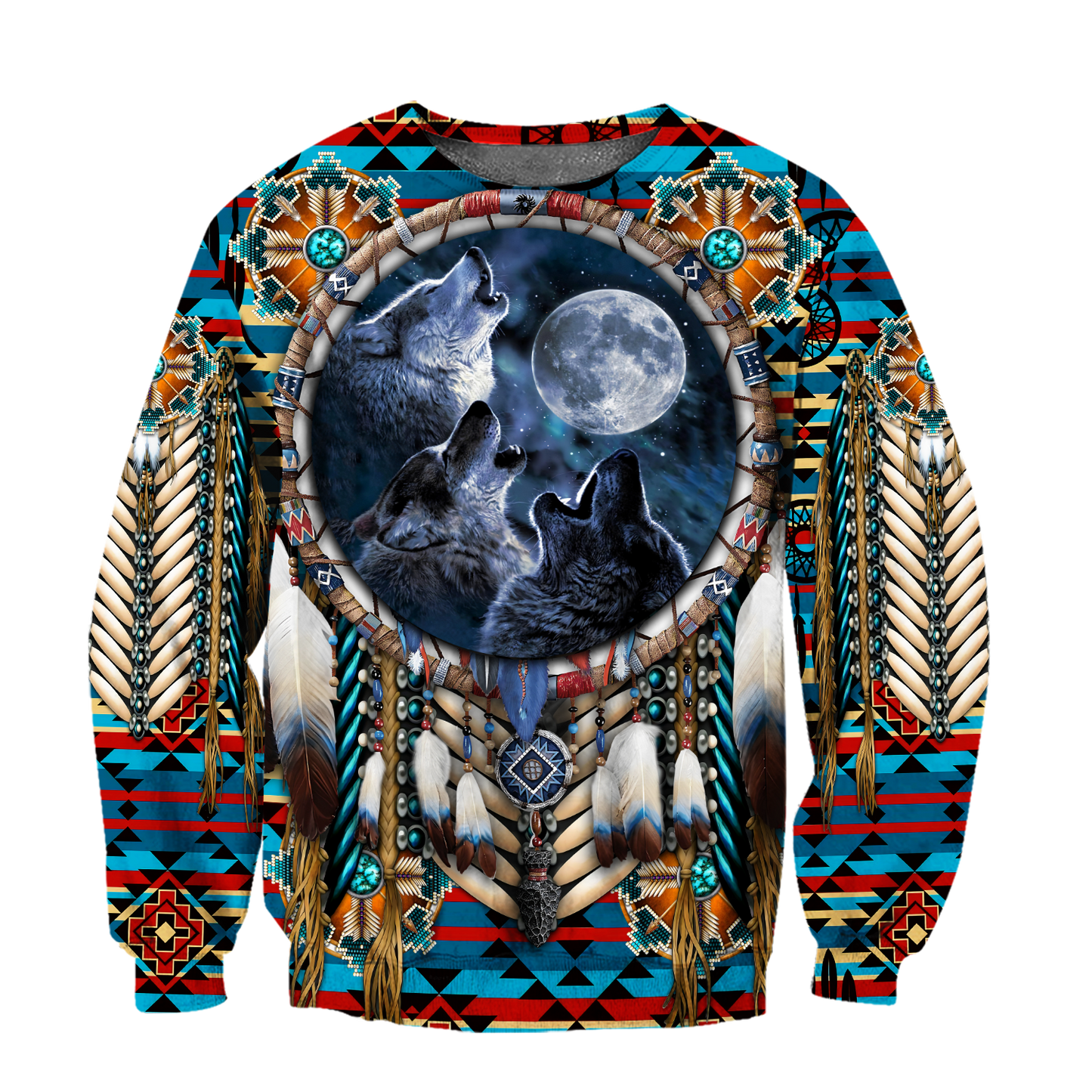 All Over Print Native American Wolves Hoodie MEI