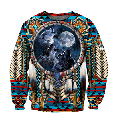All Over Print Native American Wolves Hoodie MEI