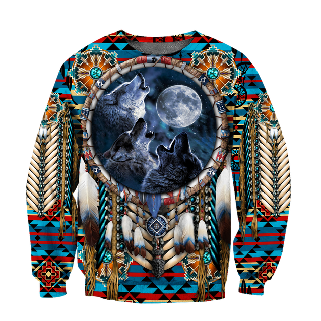 All Over Print Native American Wolves Hoodie MEI